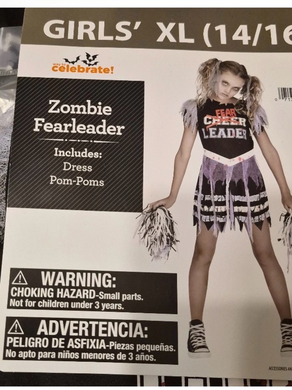 Girls' XL Zombie Fearleader Costume - Black & Purple